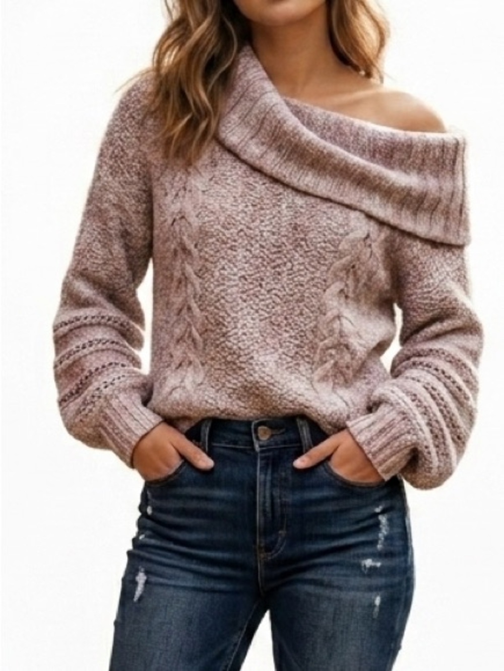 Anthropologie Sleeping on Snow Cowl Off-Shoulder Balloon Sleeve Sweater Medium